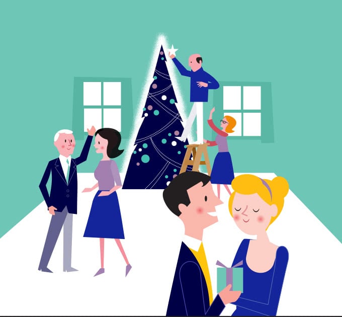 Cartoon people having a holiday party