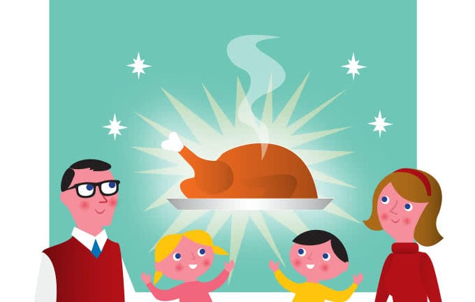 Cartoon family with thanksgiving turkey