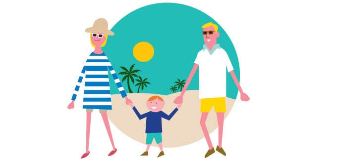 Cartoon family at the beach