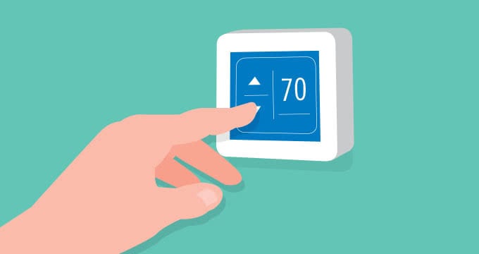 Cartoon hand adjusting a thermostat