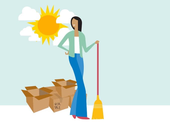 Cartoon woman holding a broom